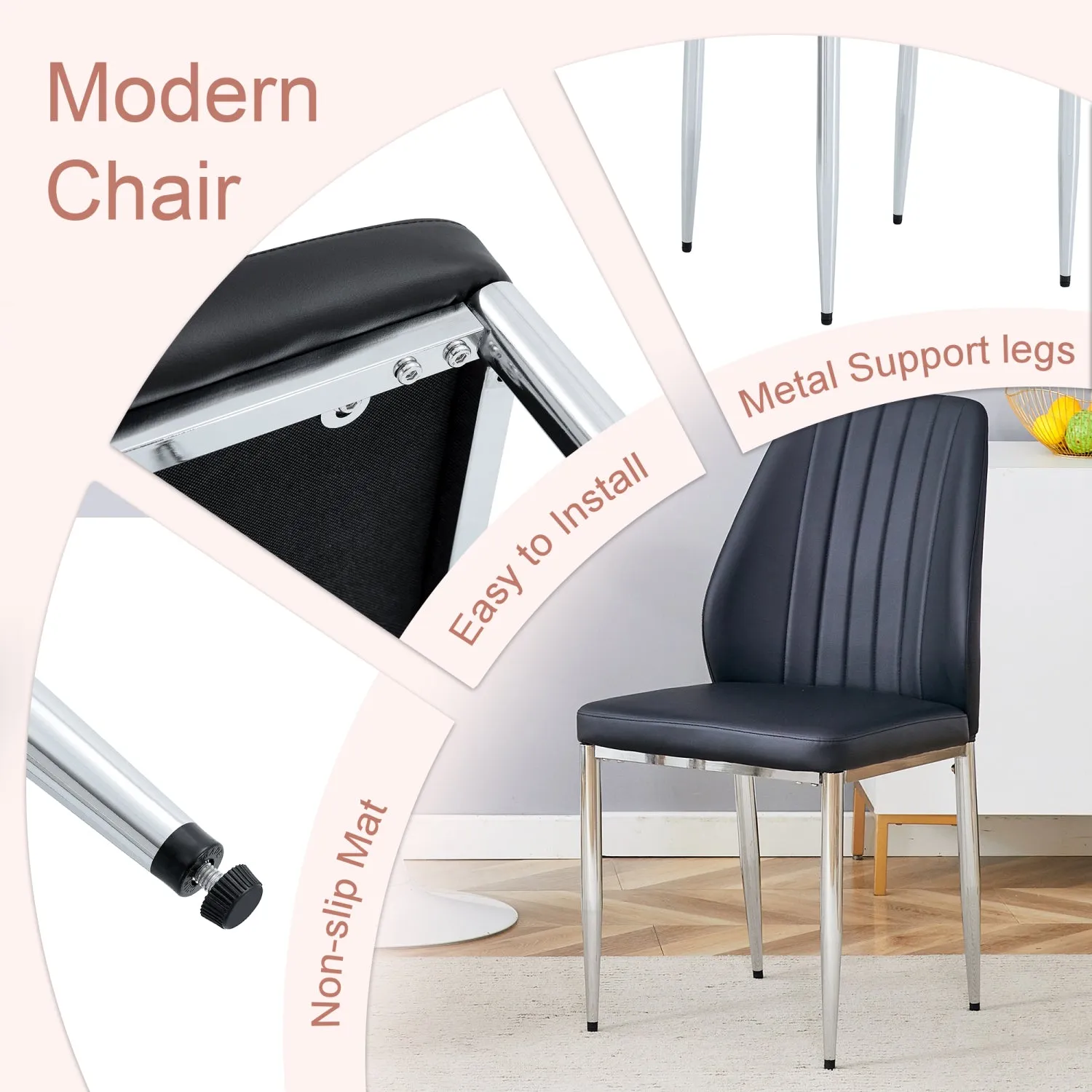 Streamdale Black PU Comfort Dining Chairs (Set of 8)