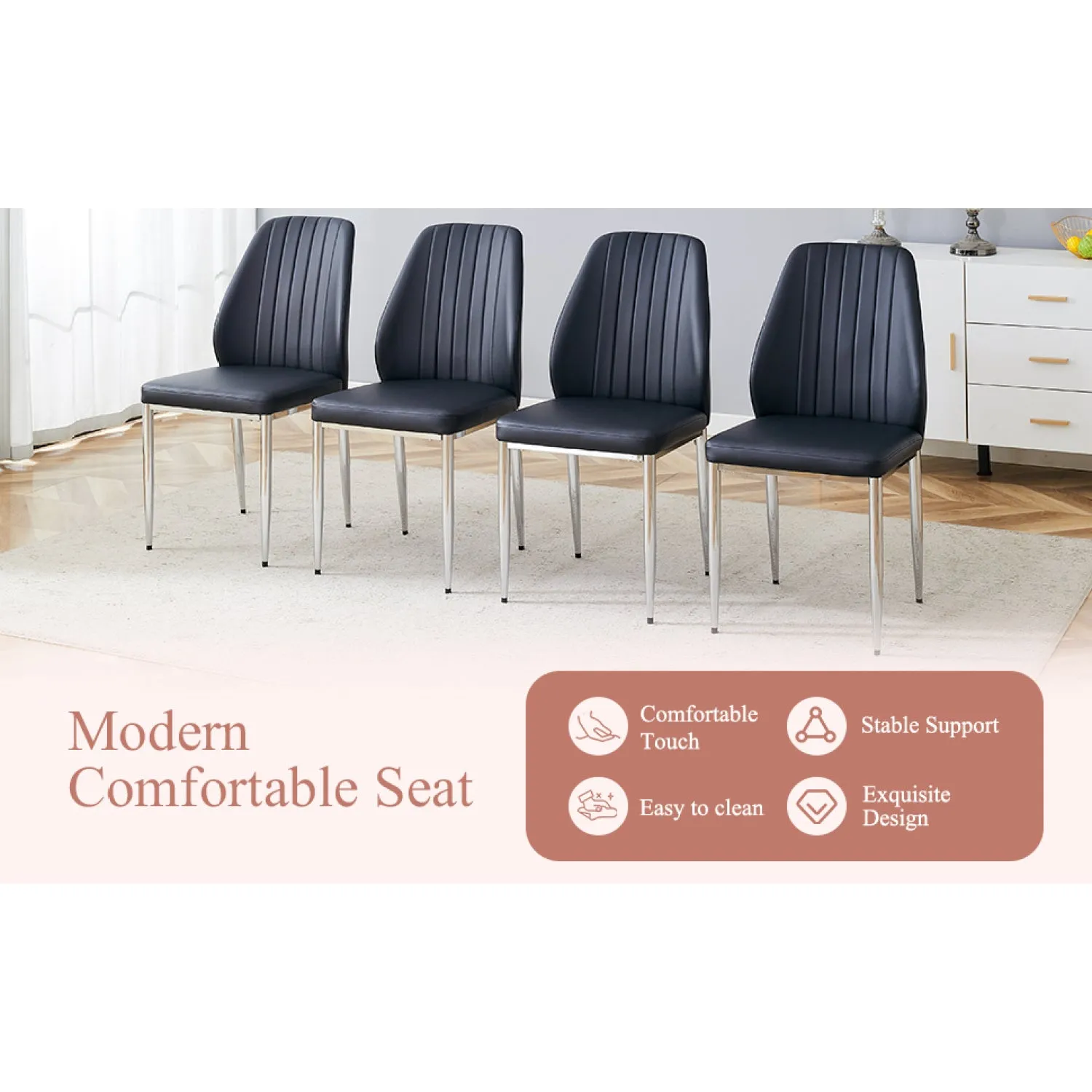 Streamdale Black PU Comfort Dining Chairs (Set of 8)