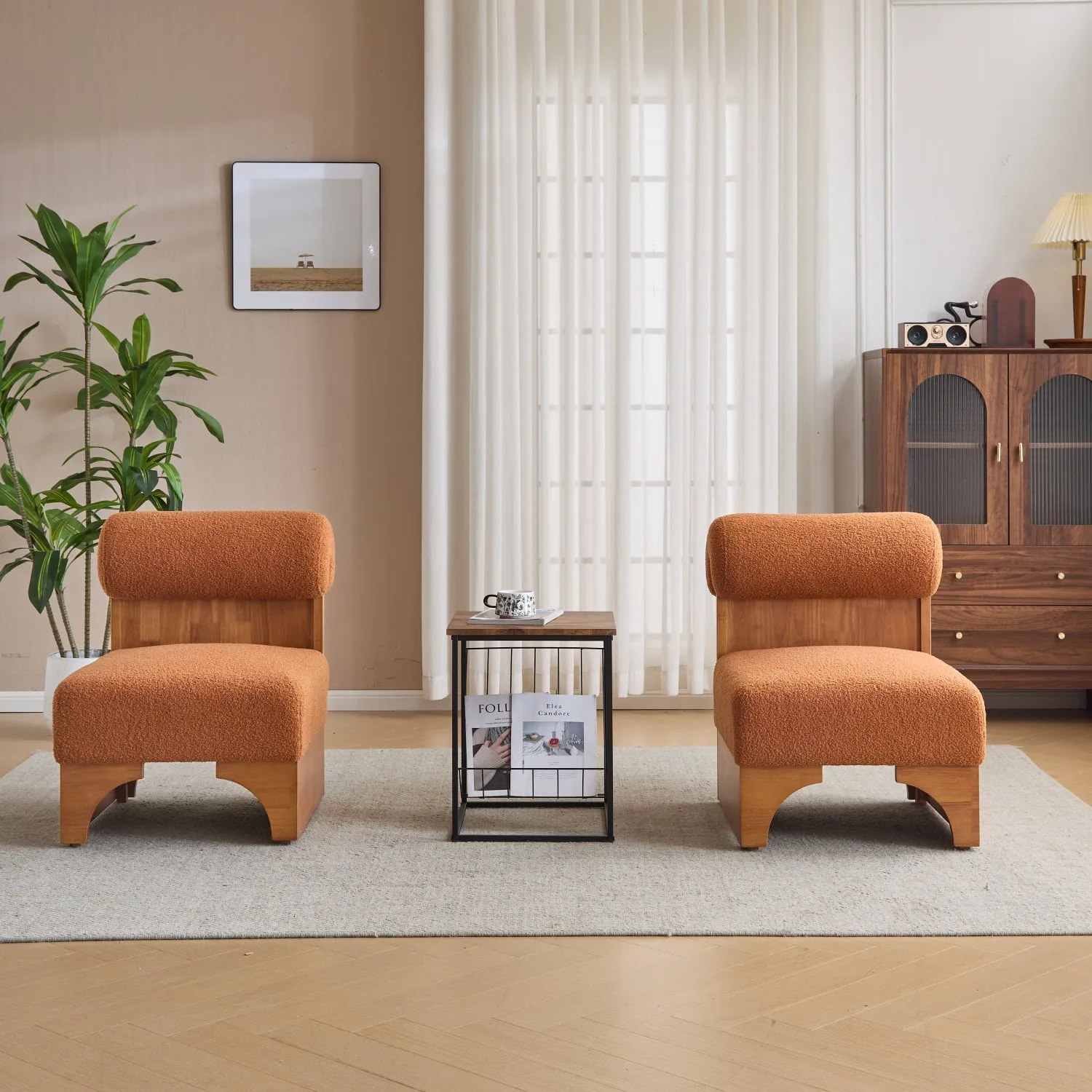 Streamdale Boucle Lounge Chairs (Set of 2) - Wood Frame, Rolled Back