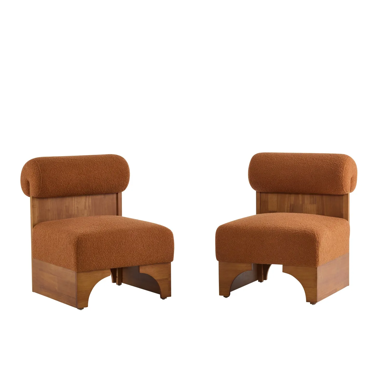 Streamdale Boucle Lounge Chairs (Set of 2) - Wood Frame, Rolled Back