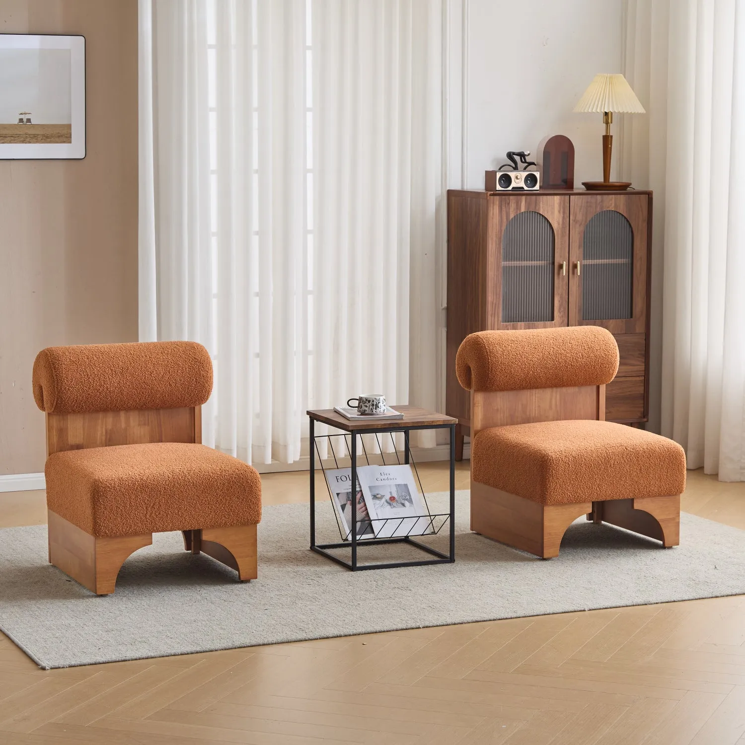 Streamdale Boucle Lounge Chairs (Set of 2) - Wood Frame, Rolled Back