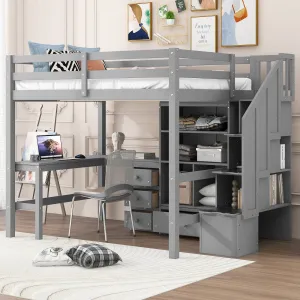 Streamdale Full Loft Bed with Desk, Drawers & Storage Staircase