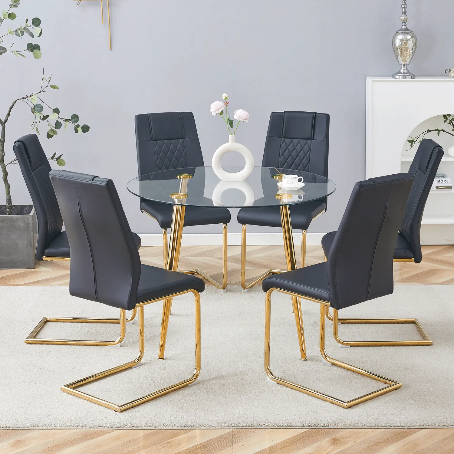 Streamdale Glass Table & 6 Leather Chairs - Modern Luxury