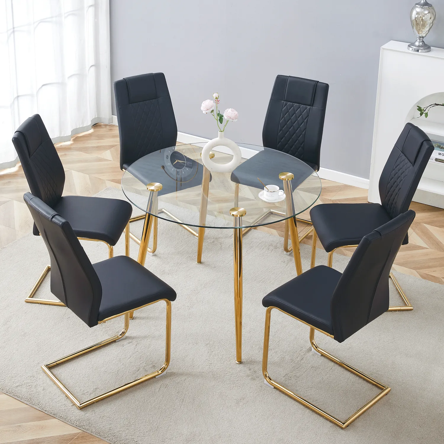 Streamdale Glass Table & 6 Leather Chairs - Modern Luxury
