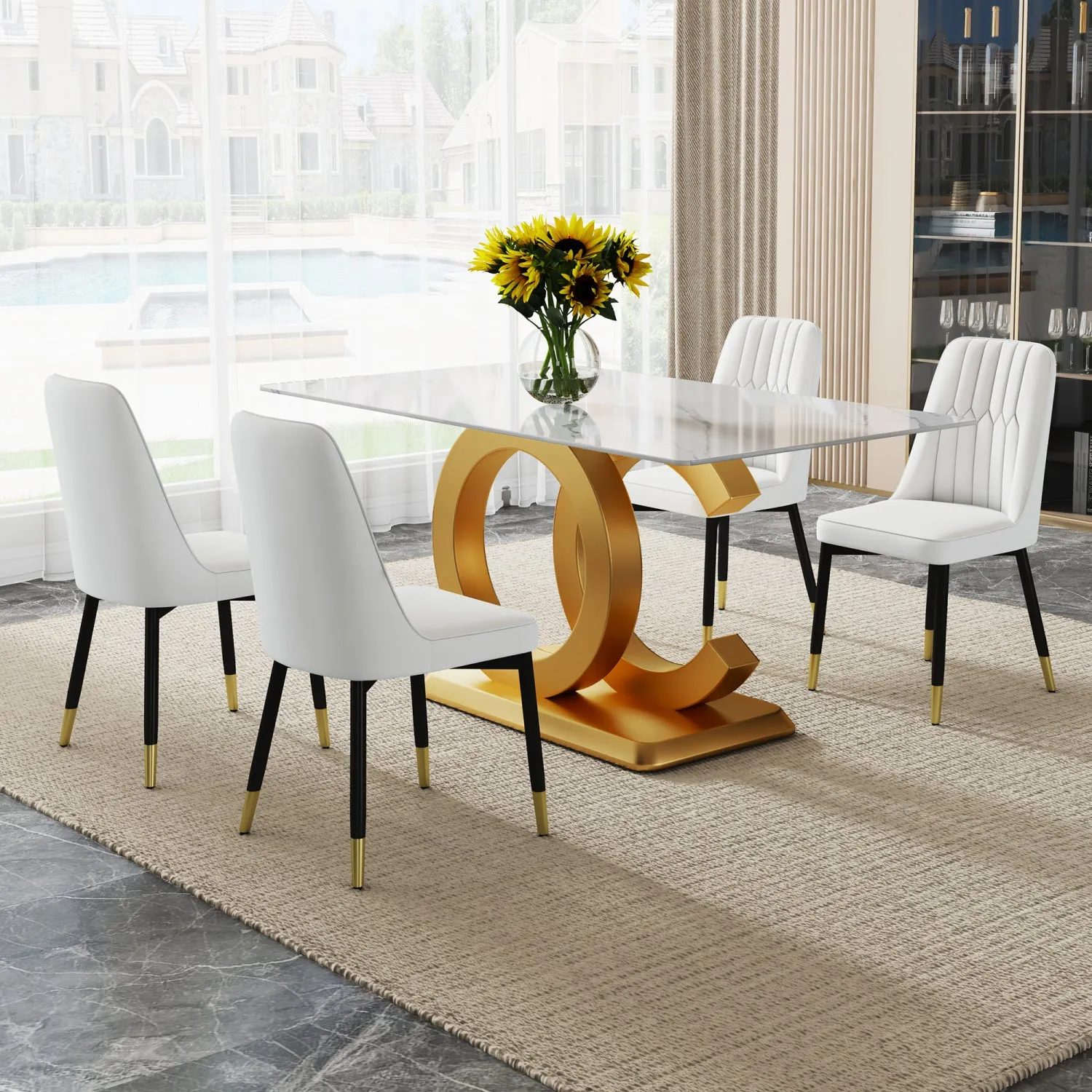 Streamdale Modern Dining Set: Table & 4 PU Leather Chairs