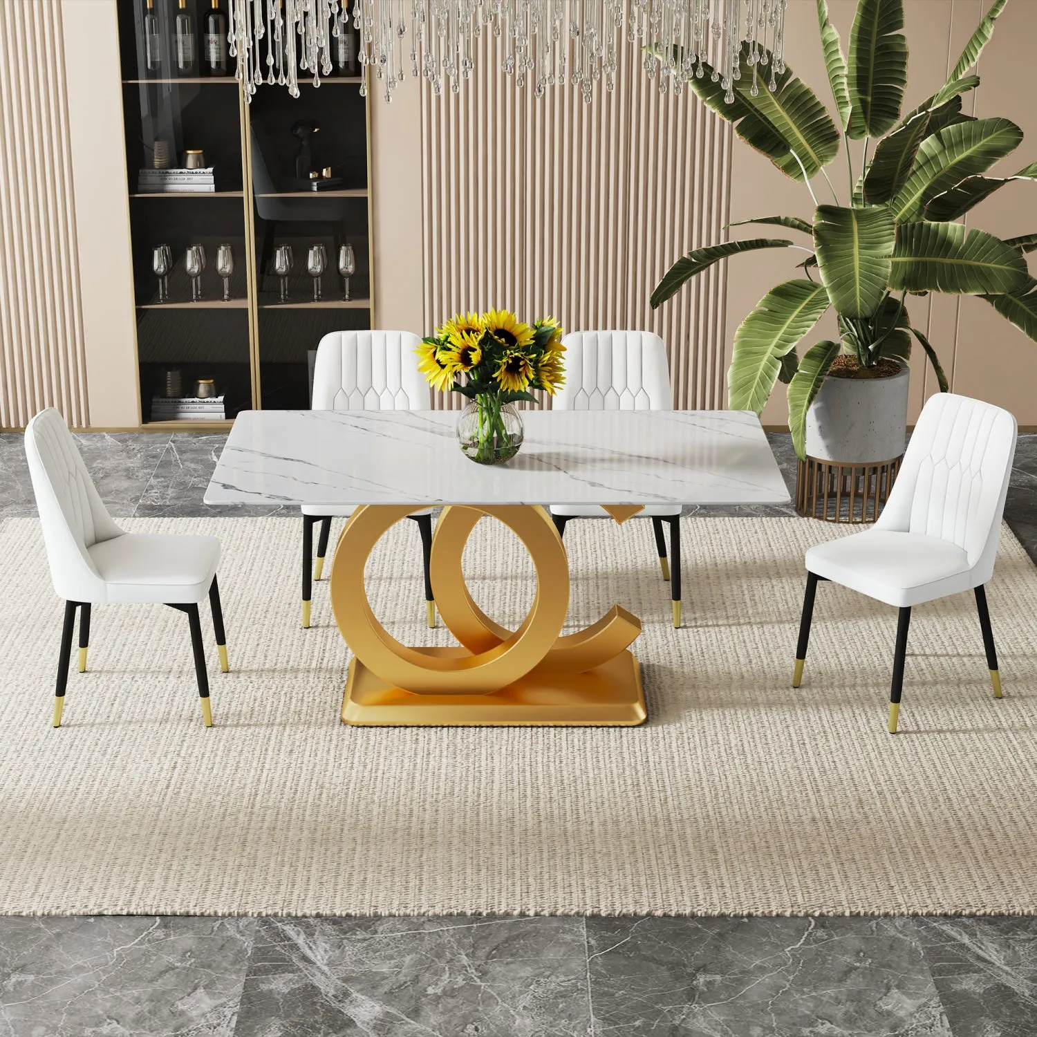 Streamdale Modern Dining Set: Table & 4 PU Leather Chairs