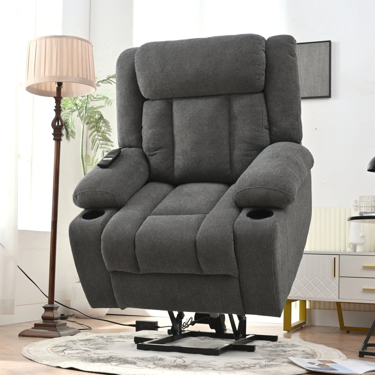 Streamdale Power Lift Recliner Chair, Extended Footrest, Cup Holders - Dark Gray