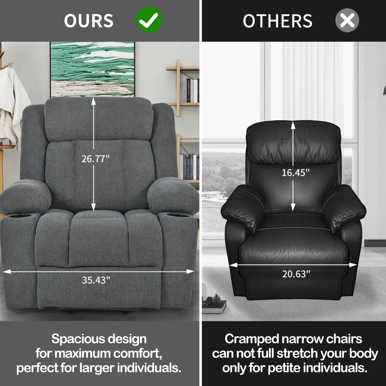 Streamdale Power Lift Recliner Chair, Extended Footrest, Cup Holders - Dark Gray