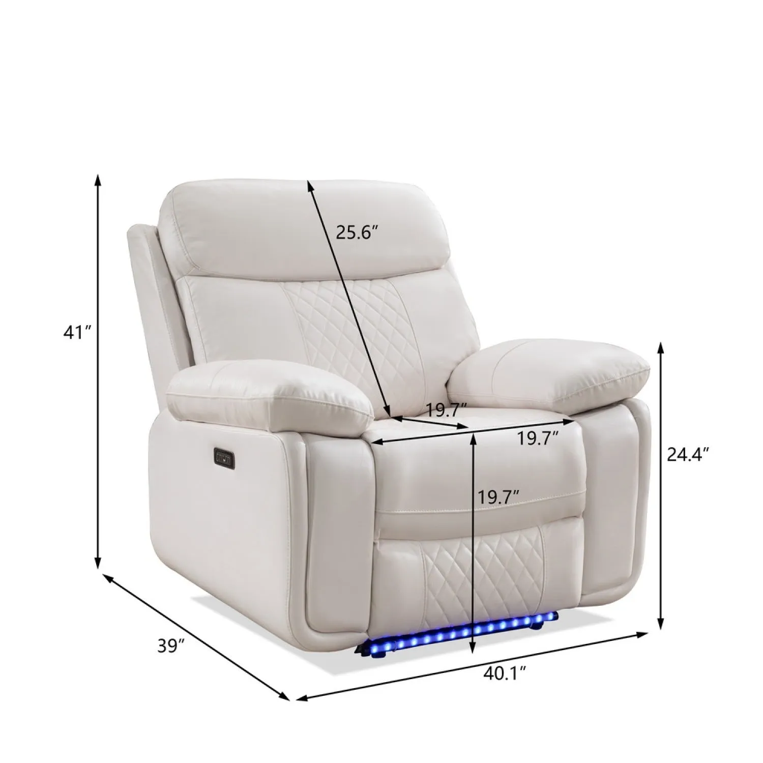 Streamdale Power recliner with LED Strip WHITE color