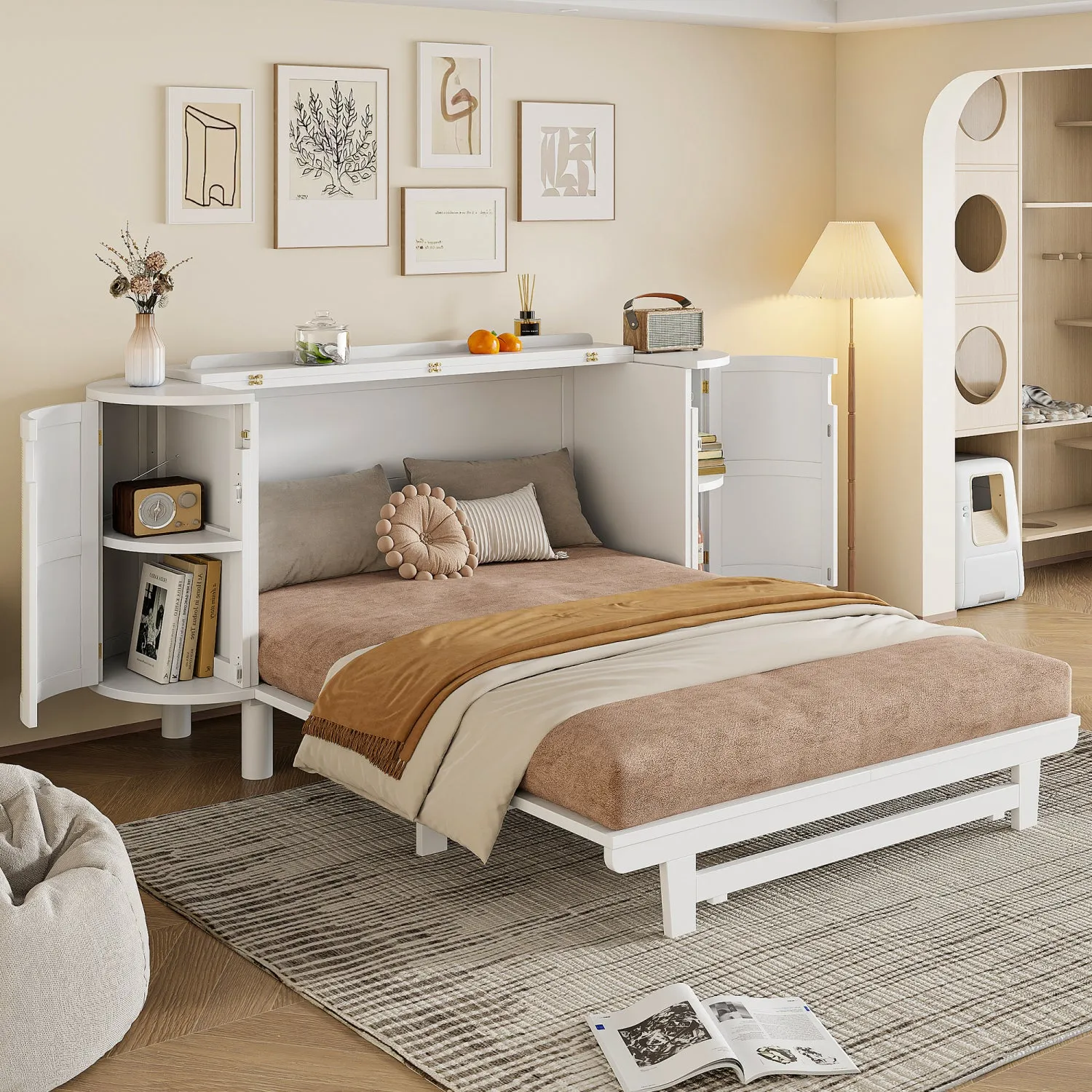 Streamdale Queen Murphy Bed with Hidden Storage & Modern Woven Design