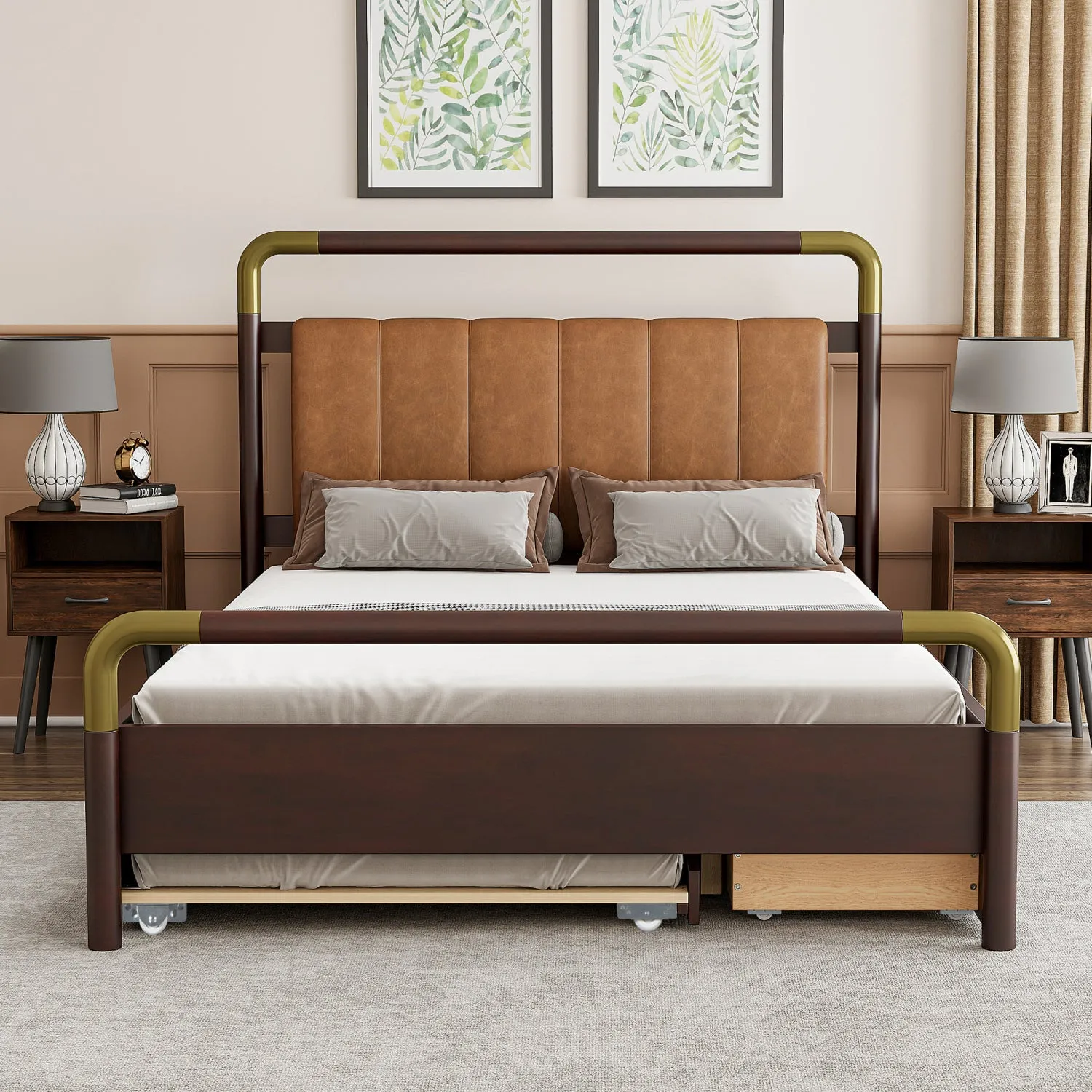 Streamdale Queen Walnut Storage Bed with Trundle