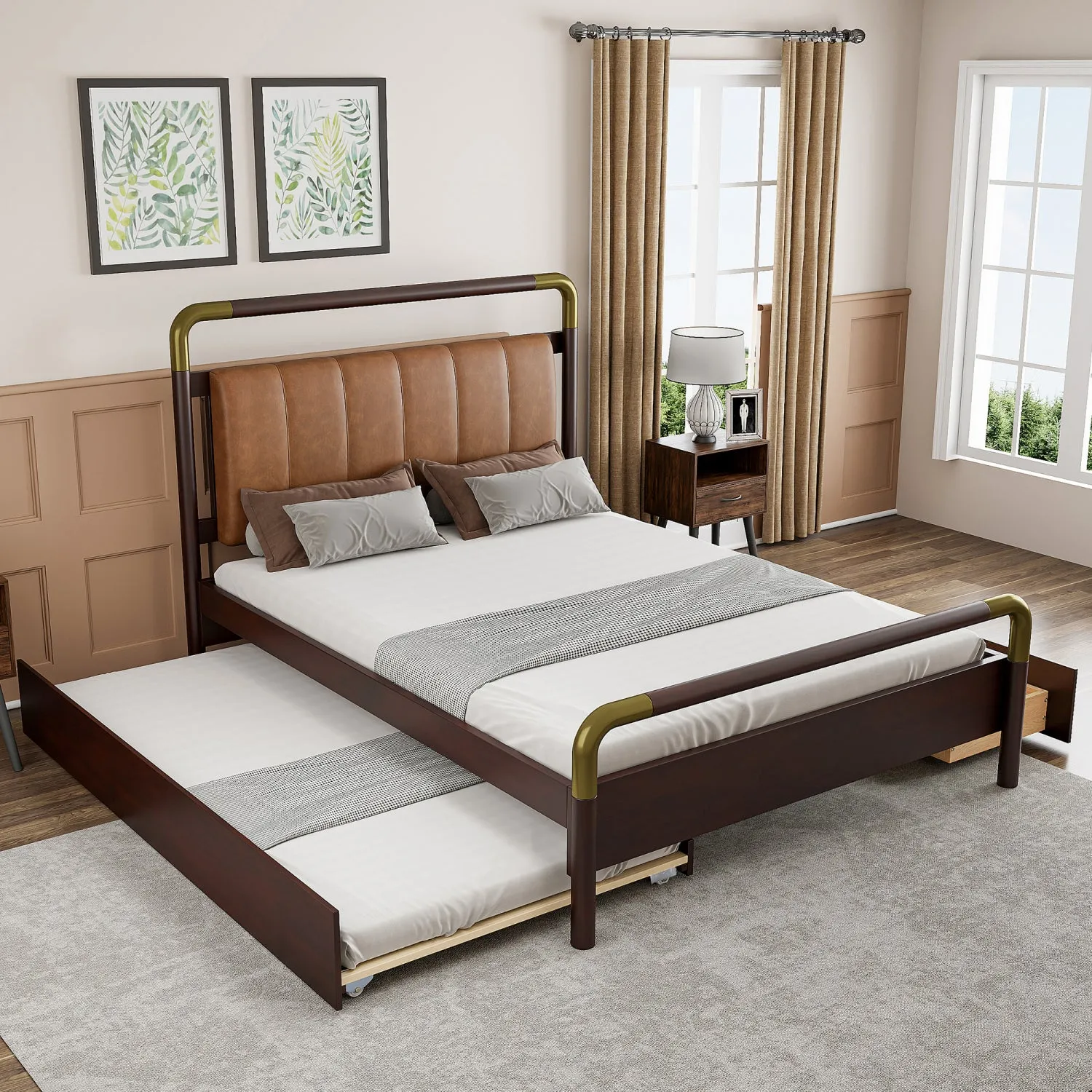 Streamdale Queen Walnut Storage Bed with Trundle