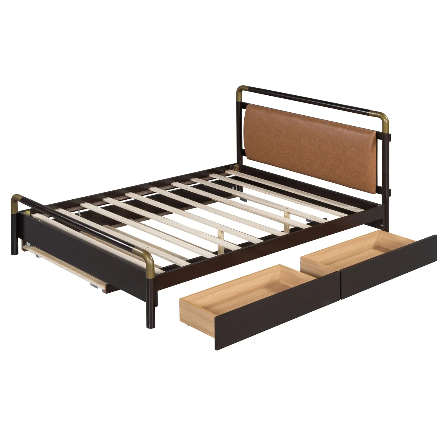 Streamdale Queen Walnut Storage Bed with Trundle