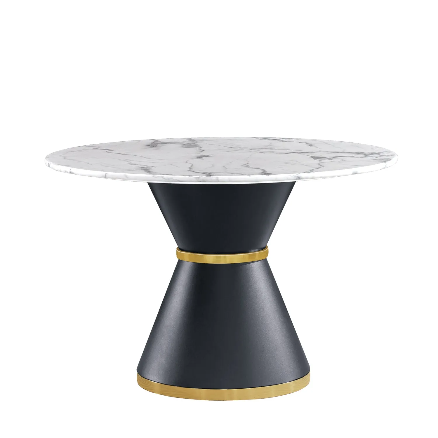 Streamdale White Marble Print Round Table, Black/Gold Base (No Chairs)