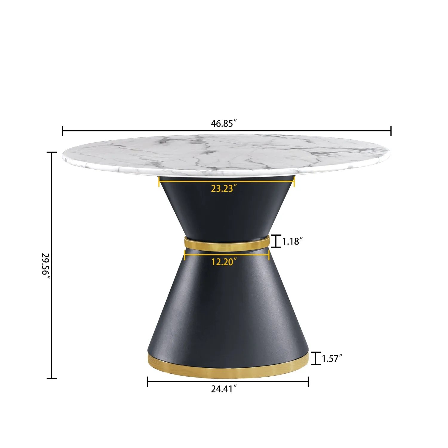 Streamdale White Marble Print Round Table, Black/Gold Base (No Chairs)