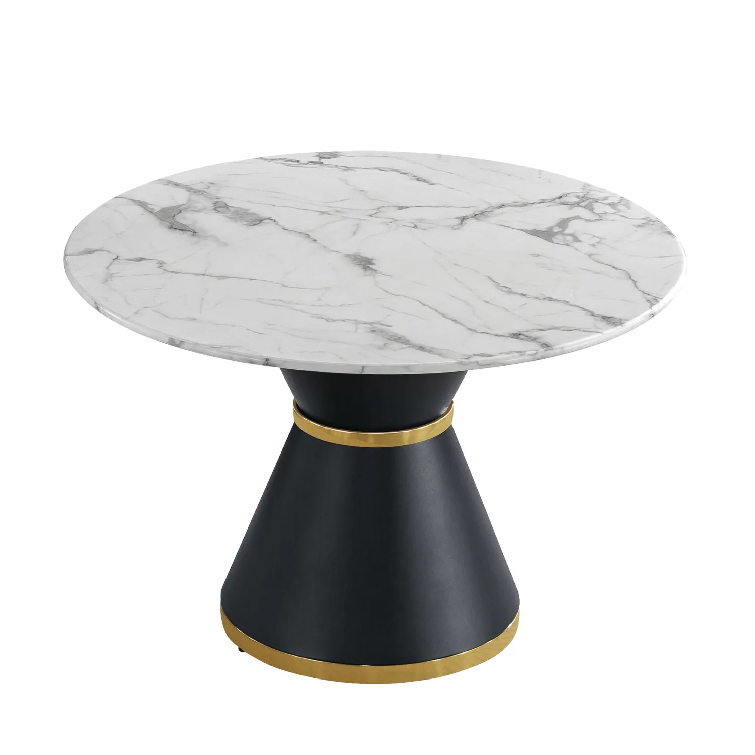 Streamdale White Marble Print Round Table, Black/Gold Base (No Chairs)