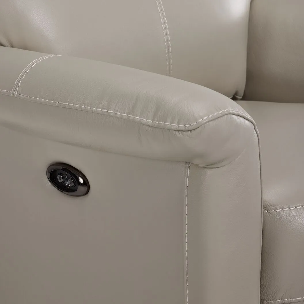 Torino Leather Power Recliner - Silver Grey